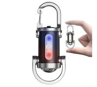 Durashmall Portachiavi a LED ricaricabile con lampada COB, 5 modalità, luce rossa e blu, portatile, impermeabile, anello in silicone per campeggio, escursionismo, trasporto quotidiano, nero