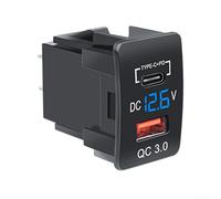 Durashmall Presa caricabatterie da auto 12 V 24 V con ricarica rapida .0 PD doppia presa USB per veicoli Toyota, voltmetro digitale, protezione da corto circuito, materiale ignifugo in PC nero (blu)