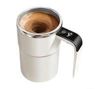 Durashmall Tazza da caffè ricaricabile con miscelazione magnetica e visualizzazione della temperatura, in acciaio inox, con coperchio a prova di perdite, per caffè, tè (380 ml, bianco)