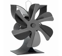Durashmall Ventola per stufa alimentata a calore, con 6 pale, per caminetto, bruciatore a legna, funzionamento silenzioso, non richiede elettricità, in alluminio nero, diametro 160 mm