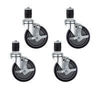 DuraSteel Set di 4 ruote con stelo espandibile da 1-1/2" con freno laterale per tavoli da lavoro per la preparazione della cucina commerciale, ruota in poliuretano da 12,7 cm, altezza di montaggio