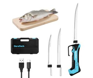DURATECH 12V Coltello Elettrico da Cucina Senza Fili, Coltello Sfilettare Pesce con Lame da 20cm e 25cm, Batteria Integrata 2000mAh, Type-C, Blocco di Sicurezza,Ideali per Pescatori, Chef