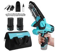 DURATECH Mini Motosega a Batteria da 12 V, con 2 Batterie da 2,0 Ah, 2 Catene, Mini Seghe a Catena Elettrica per Taglio del Legno, Potatura Giardino