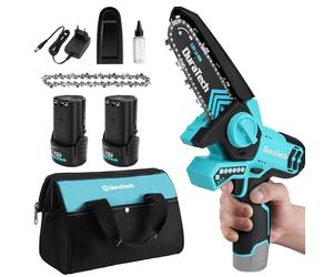 DURATECH Mini Motosega a Batteria da 12 V, con 2 Batterie da 2,0 Ah, 2 Catene, Mini Seghe a Catena Elettrica per Taglio del Legno, Potatura Giardino