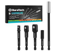 DURATECH Set Adattatori per Bussole a Percussione, 5 Pezzi, Include Adattatori da 1/4", 3/8" e 1/2" e Barra di Prolunga da 60 mm e 150 mm, Accessori Professionali per Trapani/Avvitatori