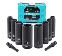 Duratech, set di 10 bussole a percussione da 3/8", set di bussole a impatto profondo con 2 barre di prolunga esagonali da 1/4", dimensioni metriche standard