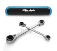 Duratech Set di 2 chiavi a cricchetto reversibile 4 in 1, 8 - 19 mm, chiavi a cricchetto a doppio anello metriche, 72 denti, in acciaio al cromo vanadio, con astuccio arrotolabile