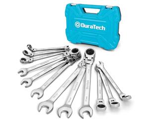 DURATECH Set di chiavi a cricchetto flex-head da 12 pezzi, set di chiavi combinate con ingranaggio a cricchetto a 72 denti, metriche, 8-19 mm, acciaio Cr-v, organizzate in valigetta