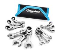 DURATECH Stubby - Set di chiavi combinate a cricchetto con testa flessibile, metrica, 12 pezzi, 8-19 mm, acciaio CR-V, con custodia