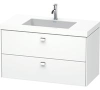 Lavabo per mobili Brioso Duravit Brioso con sottostruttura incollato a c incollato con sottostruttura a parete 100,0x48,0 cm, 2 cassetti, incl. foro per sifone e grembiule, senza sfioratore, con panca per rubinetto, 1 foro per rubinetto, Colorazione: Bianco opaco opaco Decor, maniglia cromata