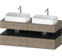 Duravit Collection One Meuble sous-vasque sur console, 2 tiroirs, 2 découpes, 1400x550x600mm, crédence en chêne noir, QA4767016350010, QA4767016350010, Colorazione: Rovere terra/con illuminazione a ni