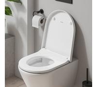 Siège de WC Duravit D-Code, amovible, avec abaissement automatique, fixation par pin, 360x440mm, se chevauchant, blanc brillant, charnières en inox, 0028490021, 0028490021
