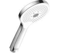 Duravit Universal Doccetta a mano, Doccia con 3 tipi di getto (Rain, Pulse, Mono), Doccia a mano rotonda (Ø 120 mm), Doccetta per doccia facile da pulire, Cromo/Bianco