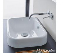 Lavabo Top Duravit Happy D.2 60cm con troppopieno, senza foro per rubinetto panchina, Colorazione: Bianco con Wondergliss
