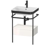 Duravit Happy D.2 Plus c-bonded Set avec console métallique et tiroir, 575x490mm, 1 trou pour robinetterie, HP4740O2222, HP4740O2222, Colorazione: Decoro bianco lucido