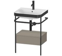 Duravit Happy D.2 Plus c-bonded Set avec console métallique et tiroir, 575x490mm, 1 trou pour robinetterie, HP4740O9292, HP4740O9292, Colorazione: Grigio pietra Vernice opaca Seta opaco