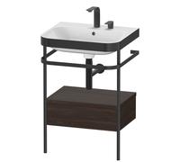 Duravit Happy D.2 Plus c-bonded Set avec console métallique et tiroir, 575x490mm, 2 trous pour robinetterie, HP4740E6969, HP4740E6969, Colorazione: Noce spazzolato Impiallacciatura in vero legno