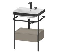 Duravit Happy D.2 Plus c-bonded Set avec console métallique et tiroir, 575x490mm, 2 trous pour robinetterie, HP4740E9292, HP4740E9292, Colorazione: Grigio pietra Vernice opaca Seta opaco