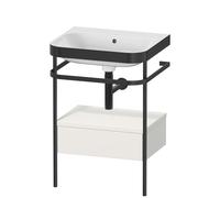 Duravit Happy D.2 Plus c-bonded Set avec console métallique et tiroir, 575x490mm, sans trou pour robinetterie, HP4740N3939, HP4740N3939, Colorazione: Nordic White laccato opaco seta bianco nordico