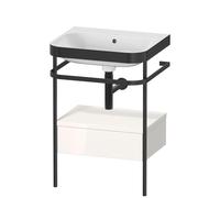 Duravit Happy D.2 Plus c-bonded Set avec console métallique et tiroir, 575x490mm, sans trou pour robinetterie, HP4740N2222, HP4740N2222, Colorazione: Decoro bianco lucido