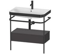 Duravit Happy D.2 Plus c-bonded Set avec console métallique et tiroir, 775x490mm, 1 trou pour robinetterie, HP4742O8080, HP4742O8080, Colorazione: Decoro grafite super opaco