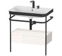 Duravit Happy D.2 Plus c-bonded Set avec console métallique et tiroir, 775x490mm, 2 trous pour robinetterie, HP4742E2222, HP4742E2222, Colorazione: Decoro bianco lucido