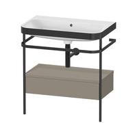 Duravit Happy D.2 Plus c-bonded Set avec console métallique et tiroir, 775x490mm, sans trou pour robinetterie, HP4742N9292, HP4742N9292, Colorazione: Grigio pietra Vernice opaca Seta opaco