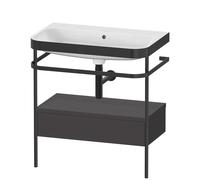 Duravit Happy D.2 Plus c-bonded Set avec console métallique et tiroir, 775x490mm, sans trou pour robinetterie, HP4742N8080, HP4742N8080, Colorazione: Decoro grafite super opaco
