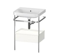 Duravit Happy D.2 Plus c-shaped Set avec console métallique et tiroir, 575x490mm, sans trou pour robinetterie, HP4840N3636, HP4840N3636, Colorazione: Laccato bianco seta opaco