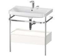 Duravit Happy D.2 Plus c-shaped Set avec console métallique et tiroir, 775x490mm, 2 trous pour robinetterie, HP4842E3636, HP4842E3636, Colorazione: Laccato bianco seta opaco