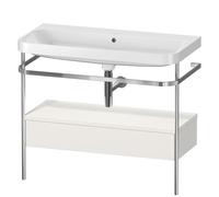 Duravit Happy D.2 Plus c-shaped Set avec console métallique et tiroir, 975x490mm, sans trou pour robinetterie, HP4843N3939, HP4843N3939, Colorazione: Nordic White laccato opaco seta bianco nordico