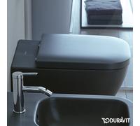 Sedile WC Duravit Happy D.2 con cerniere SoftClose in acciaio inox, con meccanismo di chiusura soft-closing, Colorazione: Colore interno antracite opaco, colore esterno antracite opaco, colore esterno antracite opaco - 0064591300