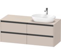 Duravit Ketho.2 plan de toilette sur console suspendu, découpe de la vasque à droite, 1400x568x550mm, 4 tiroirs, K24898R91910000, K24898R91910000, Colorazione: Taupe Matt DÃ©cor