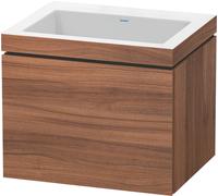 Lavabo per mobili Duravit L-Cube con base, sospeso, 60x48 cm, 1 cassetto, senza troppopieno, senza foro per rubinetto, Colorazione: Decorazione naturale in noce