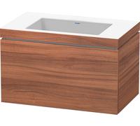 Lavabo per mobili Duravit L-Cube con base, sospeso, 80x48 cm, 1 cassetto, senza troppopieno, senza foro per rubinetto, Colorazione: Decorazione naturale in noce