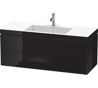 Lavabo per mobili Duravit L-Cube con base, sospeso, 120x48 cm, 2 cassetti, senza sfioratore, 1 foro per rubinetto, Colorazione: Laccato nero lucido