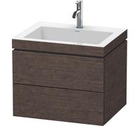 Lavabo per mobili Duravit L-Cube con base, sospeso, 60x48 cm, 2 cassetti, senza sfioratore, 1 foro per rubinetto, Colorazione: impiallacciato in vero legno di quercia scuro spazzolato e vero legno