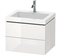 Lavabo per mobili Duravit L-Cube con base, sospeso, 60x48 cm, 2 cassetti, senza sfioratore, 1 foro per rubinetto, Colorazione: Laccato lucido bianco