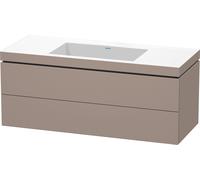 Lavabo per mobili Duravit L-Cube con base, sospeso, 120x48 cm, 2 cassetti, senza troppopieno, senza foro per rubinetto, Colorazione: Basalto opaco decoro opaco