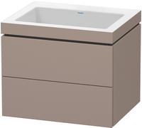 Lavabo Duravit L-Cube Furniture con base a c-bonded con attacco a parete, 60x48 cm, 2 cassetti, senza sfioratore, senza foro per rubinetto, Colorazione: Basalto opaco decoro opaco
