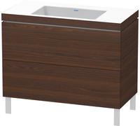 Lavabo per mobili Duravit L-Cube con base a filo pavimento, 100x48 cm, 2 estraibili, senza troppopieno, senza foro per rubinetto, Colorazione: Noce spazzolato Impiallacciatura in vero legno