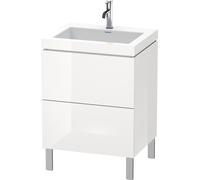 Lavabo per mobili Duravit L-Cube, 60x48 cm, 2 estraibili, senza troppopieno, senza foro per il rubinetto, incollato a C con base a pavimento, 60x48 cm, Colorazione: Decorazione naturale in noce