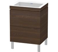 Lavabo per mobili Duravit L-Cube, 60x48 cm, 2 estraibili, senza troppopieno, senza foro per il rubinetto, incollato a C con base a pavimento, 60x48 cm, Colorazione: Noce spazzolato Impiallacciatura in vero legno