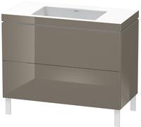 Duravit L-Cube meuble lavabo c-bonded avec socle posé au sol, 100x48 cm, 2 tiroirs, sans trop-plein, sans trou de robinet, LC6938N8989, LC6938N8989, Colorazione: Flanella Laccato lucido grigio flanell