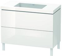 Duravit L-Cube meuble lavabo c-bonded avec socle posé au sol, 100x48 cm, 2 tiroirs, sans trop-plein, sans trou de robinet, LC6938N2222, LC6938N2222, Colorazione: Decoro bianco lucido