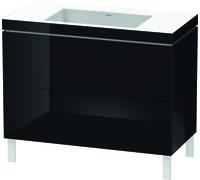 Lavabo per mobili Duravit L-Cube con base a filo pavimento, 100x48 cm, 2 estraibili, senza troppopieno, senza foro per rubinetto, Colorazione: Laccato nero lucido