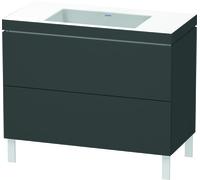 Duravit L-Cube meuble lavabo c-bonded avec socle posé au sol, 100x48 cm, 2 tiroirs, sans trop-plein, sans trou de robinet, LC6938N4949, LC6938N4949, Colorazione: Grafite opaco Decor