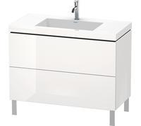 Duravit L-Cube meuble lavabo c-bonded avec socle posé au sol, 100x48 cm, 2 tiroirs, sans trop-plein, sans trou de robinet, LC6938N1818, LC6938N1818, Colorazione: Bianco opaco Decor bianco opaco
