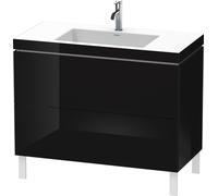 Duravit L-Cube meuble lavabo c-bonded avec socle sur pied, 100x48 cm, 2 tiroirs, sans trop-plein, 1 trou pour robinet, LC6938O4040, LC6938O4040, Colorazione: Laccato nero lucido