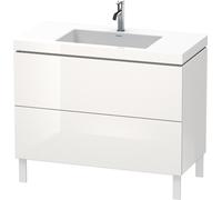 Duravit L-Cube meuble lavabo c-bonded avec socle sur pied, 100x48 cm, 2 tiroirs, sans trop-plein, 1 trou pour robinet, LC6938O8585, LC6938O8585, Colorazione: Laccato lucido bianco